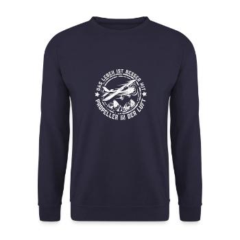 Das Leben ist besser Ultraleichtflug Pilot - Unisex Pullover - Navy - Vorne - Alina (178cm) & Michal (187cm)