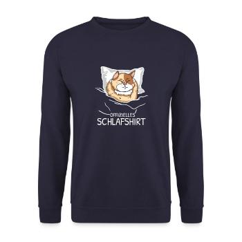 Offizielles Schlafshirt Katze Schlafanzug - Unisex Pullover - Navy - Vorne - Alina (178cm) & Michal (187cm)