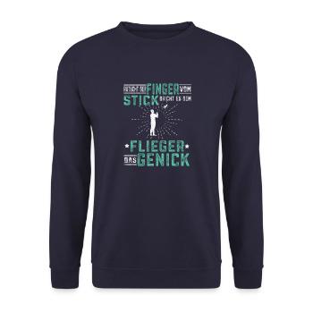 Flieger Stick Modellfugzeug Modellflug Pilot - Unisex Pullover - Navy - Vorne - Alina (178cm) & Michal (187cm)