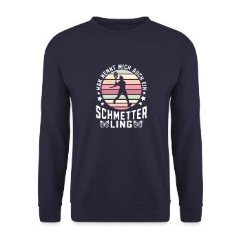 Mann nennt mich auch Schmetter Ling Squashspieler - Unisex Pullover - Navy - Vorne - Alina (178cm) & Michal (187cm)