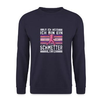 Ich bin ein Schmetter Ling Squashspieler Geschenk - Unisex Pullover - Navy - Vorne - Alina (178cm) & Michal (187cm)