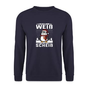 Ob Rot oder Weiß her mit dem Glühwein - Unisex Pullover - Navy - Vorne - Alina (178cm) & Michal (187cm)