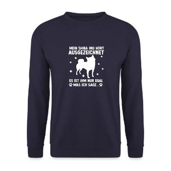 Lustiges Shiba Inu Hundehalter Motiv Shiba Inu - Unisex Pullover - Navy - Vorne - Alina (178cm) & Michal (187cm)