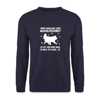 Samojeden Hundehalter Motiv für Fans von Samojeden - Unisex Pullover - Navy - Vorne - Alina (178cm) & Michal (187cm)