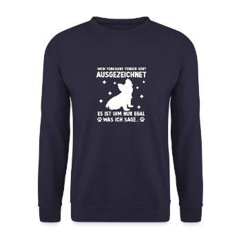 Frecher Yorkie Hundeliebhaber Yorkshire Terrier - Unisex Pullover - Navy - Vorne - Alina (178cm) & Michal (187cm)