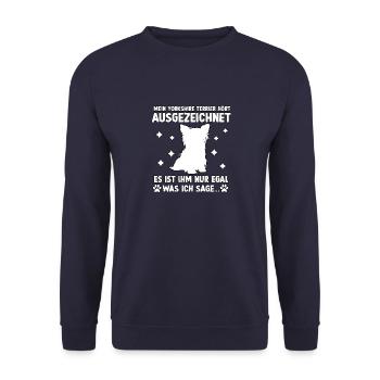 Lustiges Yorkie Hunde Motiv Yorkshire Terrier - Unisex Pullover - Navy - Vorne - Alina (178cm) & Michal (187cm)