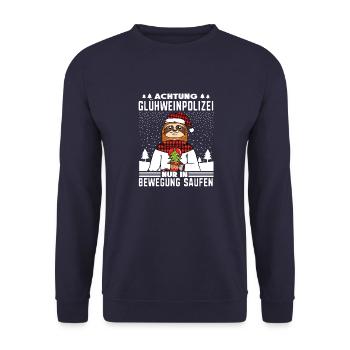 Glühweinpolizei in Bewegung saufen Weihnachtsmarkt - Unisex Pullover - Navy - Vorne - Alina (178cm) & Michal (187cm)