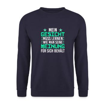 Witziges Sprüche Retro Mein Gesicht Statement - Unisex Pullover - Navy - Vorne - Alina (178cm) & Michal (187cm)