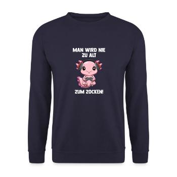 Lustiger Gaming Axolotl - Computer Spiele - Unisex Pullover - Navy - Vorne - Alina (178cm) & Michal (187cm)