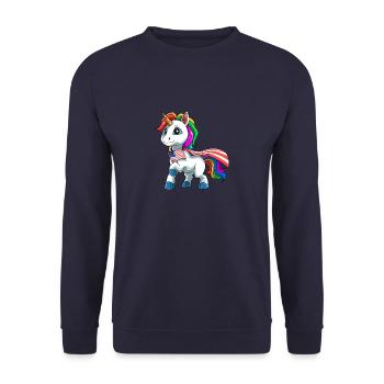 Einhorn 4. Juli - Americorn Patriotisches - Unisex Pullover - Navy - Vorne - Alina (178cm) & Michal (187cm)