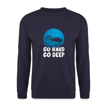 Sommer Lifetsyle Tauchen Tief Unterwasser Geschenk - Unisex Pullover - Navy - Vorne - Alina (178cm) & Michal (187cm)
