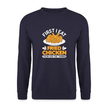 Brathähnchen Glück Fast Food Foodaholic Geschenke - Unisex Pullover - Navy - Vorne - Alina (178cm) & Michal (187cm)