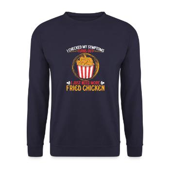 Glück Knuspriges Brathähnchen Foodaholic Witzig - Unisex Pullover - Navy - Vorne - Alina (178cm) & Michal (187cm)