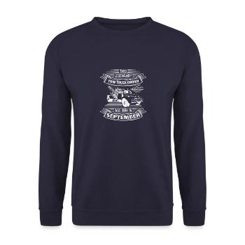 Legendary tow truck driver in September - Unisex Sweatshirt - navy - Front - Alina (178cm) & Michal (187cm)