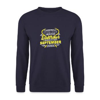 Nur die besten Elektriker sind im September - Unisex Pullover - Navy - Vorne - Alina (178cm) & Michal (187cm)
