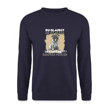 Süßes Mops Hundehalter Motiv Hundeliebhaber Pug - Unisex Pullover - Navy - Vorne - Alina (178cm) & Michal (187cm)