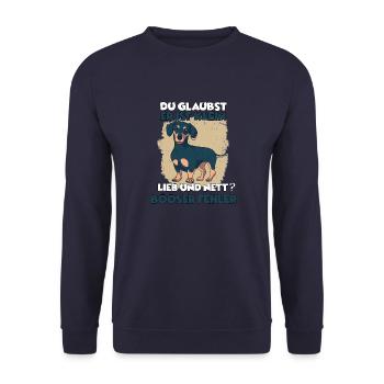 Witziges Dackel Hundehalter Geschenk Süßes Dackel - Unisex Pullover - Navy - Vorne - Alina (178cm) & Michal (187cm)