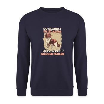 Kleiner Münsterländer Hunde Geschenk Münsterländer - Unisex Pullover - Navy - Vorne - Alina (178cm) & Michal (187cm)