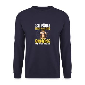 Arbeit Bauarbeiter Affe Banane - Unisex Pullover - Navy - Vorne - Alina (178cm) & Michal (187cm)