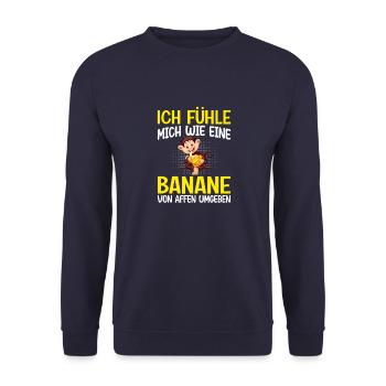 Affen Banane Arbeit - Unisex Pullover - Navy - Vorne - Alina (178cm) & Michal (187cm)