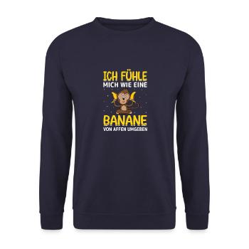 Banane Affe Arbeit - Unisex Pullover - Navy - Vorne - Alina (178cm) & Michal (187cm)