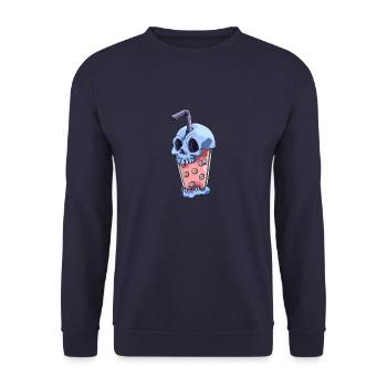 Kawaii Bubble Tea Totenkopf - Lustiger und - Unisex Pullover - Navy - Vorne - Alina (178cm) & Michal (187cm)