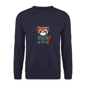 Kawaii Gamer Red Panda - Online Gaming Videospiele - Unisex Pullover - Navy - Vorne - Alina (178cm) & Michal (187cm)
