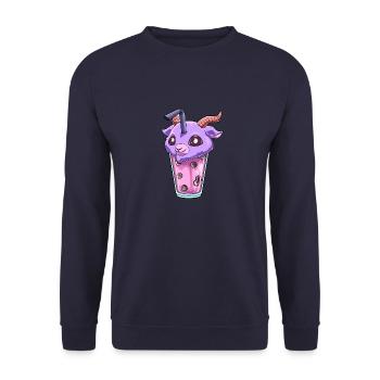 Kawaii Bubble Tea Baphomet Funny Boba Tea - Unisex Pullover - Navy - Vorne - Alina (178cm) & Michal (187cm)