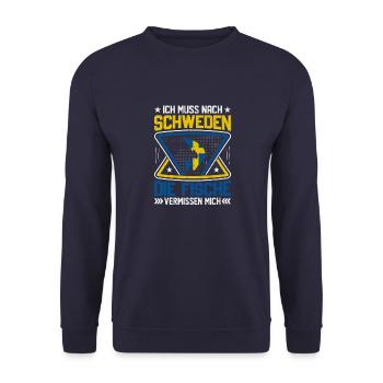 Angeln in Schweden Angeltrip nach Schweden - Unisex Pullover - Navy - Vorne - Alina (178cm) & Michal (187cm)