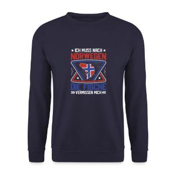 Norwegen Angeltrip Angeltour Geschenk Fisch - Unisex Pullover - Navy - Vorne - Alina (178cm) & Michal (187cm)