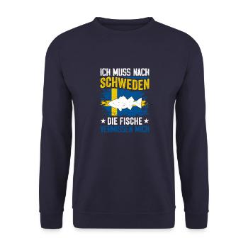 Schweden Angeltrip Angeltour Hecht - Unisex Pullover - Navy - Vorne - Alina (178cm) & Michal (187cm)