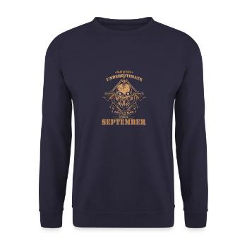 Never underestimate an old man in September - Unisex Sweatshirt - navy - Front - Alina (178cm) & Michal (187cm)