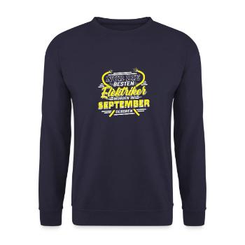 Nur die besten Elektriker sind im September - Unisex Pullover - Navy - Vorne - Alina (178cm) & Michal (187cm)