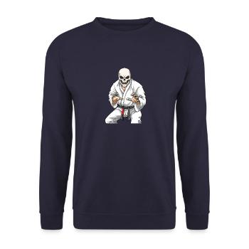 Jiu Jitsu Skelett Kämpfer - BJJ MMA und Grappling - Unisex Pullover - Navy - Vorne - Alina (178cm) & Michal (187cm)
