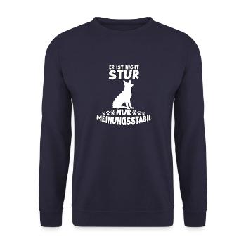 Lustig Hundehalter Motiv Deutscher Schäferhund - Unisex Pullover - Navy - Vorne - Alina (178cm) & Michal (187cm)