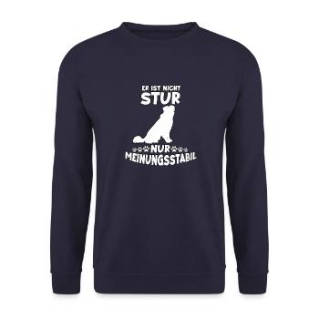 Lustiges Hundehalter Motiv Australian Shepherd - Unisex Pullover - Navy - Vorne - Alina (178cm) & Michal (187cm)