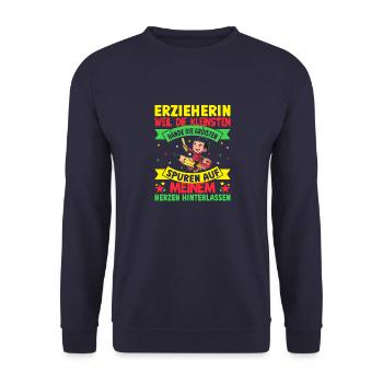Erzieherin Kindergarten Abschiedsgeschenk - Unisex Pullover - Navy - Vorne - Alina (178cm) & Michal (187cm)