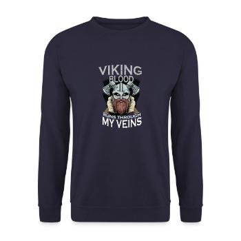 Viking Warrior - Wikingerblut fließt durch meine - Unisex Pullover - Navy - Vorne - Alina (178cm) & Michal (187cm)
