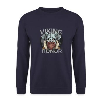 Die Ehre der Wikingerkrieger - Keltische Kultur - - Unisex Pullover - Navy - Vorne - Alina (178cm) & Michal (187cm)