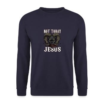Nicht heute Jesus - Goth Baphomet Ziege - Unisex Pullover - Navy - Vorne - Alina (178cm) & Michal (187cm)