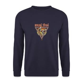 Muay Thai Skelett Kämpfer - Retro Thai Boxen - Unisex Pullover - Navy - Vorne - Alina (178cm) & Michal (187cm)