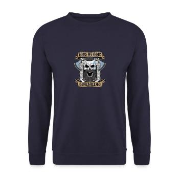 Sohn von Odin Walhalla Wikinger-Krieger - Unisex Pullover - Navy - Vorne - Alina (178cm) & Michal (187cm)