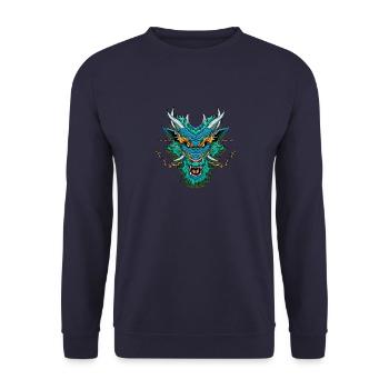 Chinesischer Drachenkopf - Fantasy-Drache - Unisex Pullover - Navy - Vorne - Alina (178cm) & Michal (187cm)