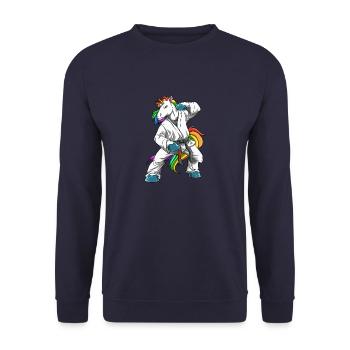 Karate Unicorn Fighter - Japanisches Mixed Martial - Unisex Pullover - Navy - Vorne - Alina (178cm) & Michal (187cm)