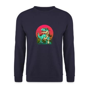 Papasaurus Dadasaurus - Cooler Vater-Sohn-T-Rex - Unisex Pullover - Navy - Vorne - Alina (178cm) & Michal (187cm)