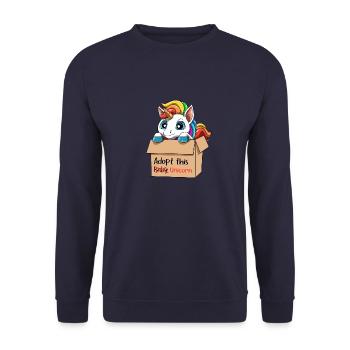 Adoptieren Sie dieses Baby-Einhorn - Super süßes - Unisex Pullover - Navy - Vorne - Alina (178cm) & Michal (187cm)
