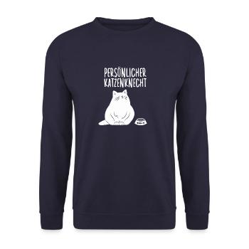 Persönlicher Katzensklave lustiges Katzenhalter - Unisex Pullover - Navy - Vorne - Alina (178cm) & Michal (187cm)