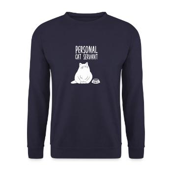 Lustiges Katzenhalter Geschenk Katzen Sklave - Unisex Pullover - Navy - Vorne - Alina (178cm) & Michal (187cm)