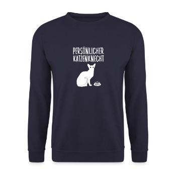 Persönlicher Katzenknecht Katzenhalter Geschenk - Unisex Pullover - Navy - Vorne - Alina (178cm) & Michal (187cm)