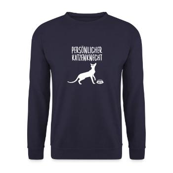 Lustiges Katzenhalter Katzenknecht Katzenbesitzer - Unisex Pullover - Navy - Vorne - Alina (178cm) & Michal (187cm)